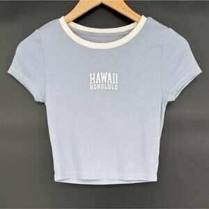 Aeropostale Women's Hawaii Honolulu Baby Tee M Light Blue Seriously Soft Y2k